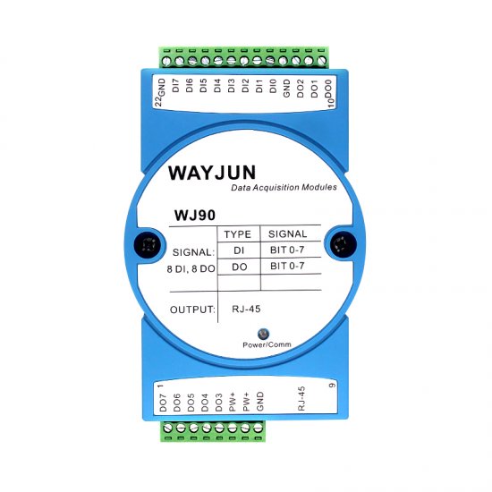 8-CH DI/DO Ethernet switch to RJ45，Modbus TCP:WJ90 - RJ45