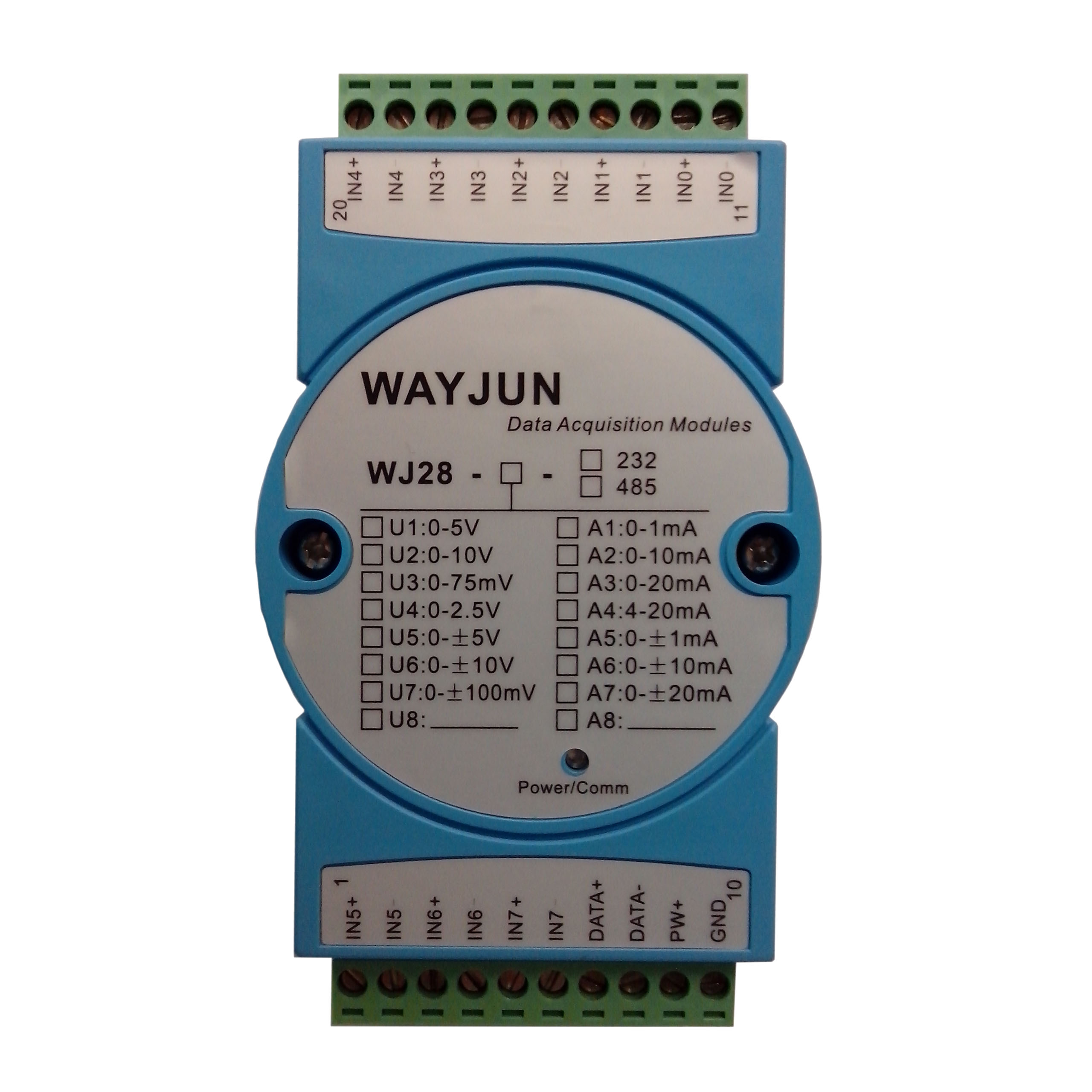 8 ch analog signal to rs485 232 module with modbus wj28 u a
